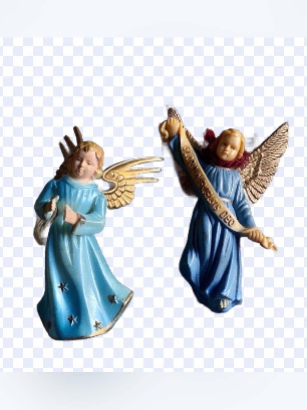 Vintage Midcentury Plastic Angel Christmas Ornaments Lot 2 Gloria Nativity Italy